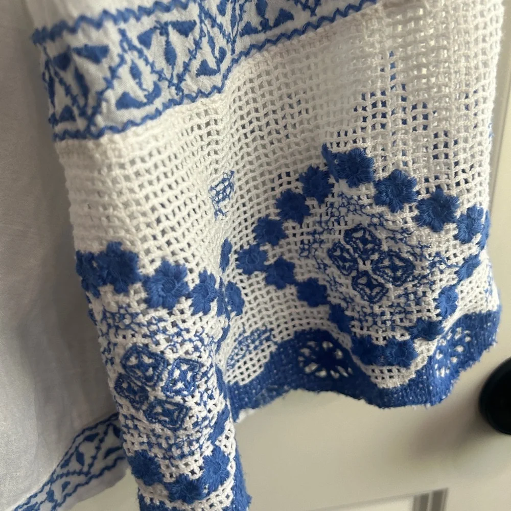 Free People White and Blue Embroidered Blouse - Picture 7 of 12